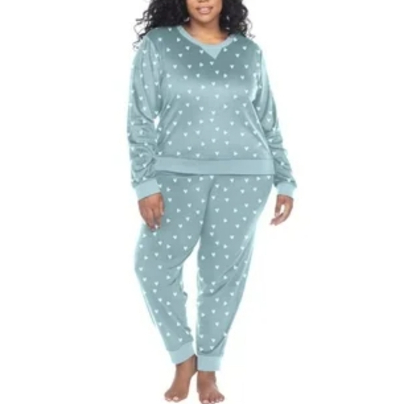 Honeydew Intimates 2 Piece Light Blue Heart Print Fleece Pajama Set. Size XXL - Picture 1 of 8